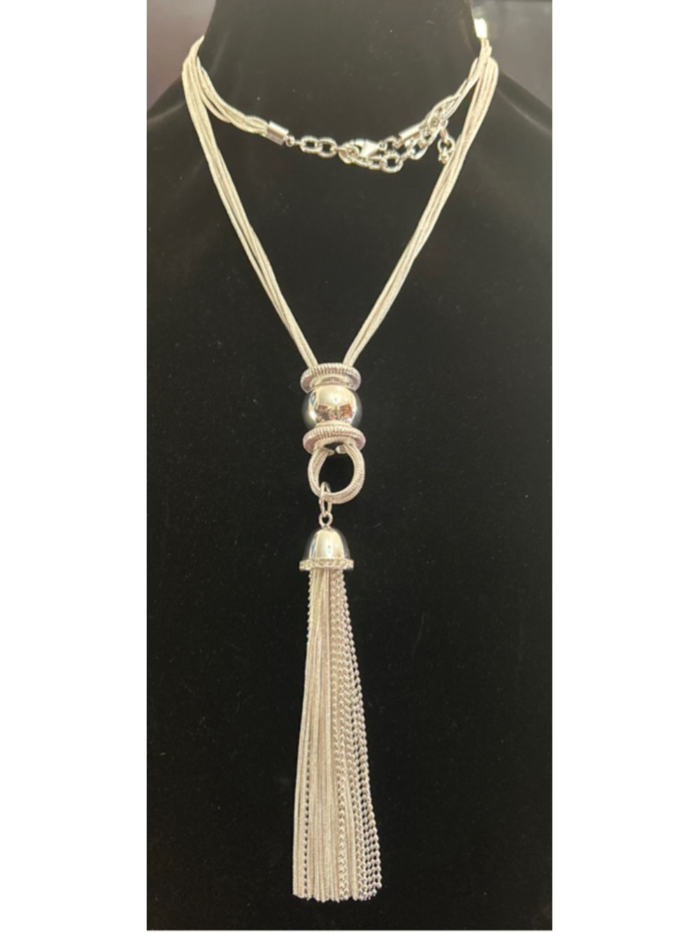 Joan Rivers Silver Tone Multi-Strand Tassel Necklace 30” to the drop & 3” ext - Picture 2 of 4